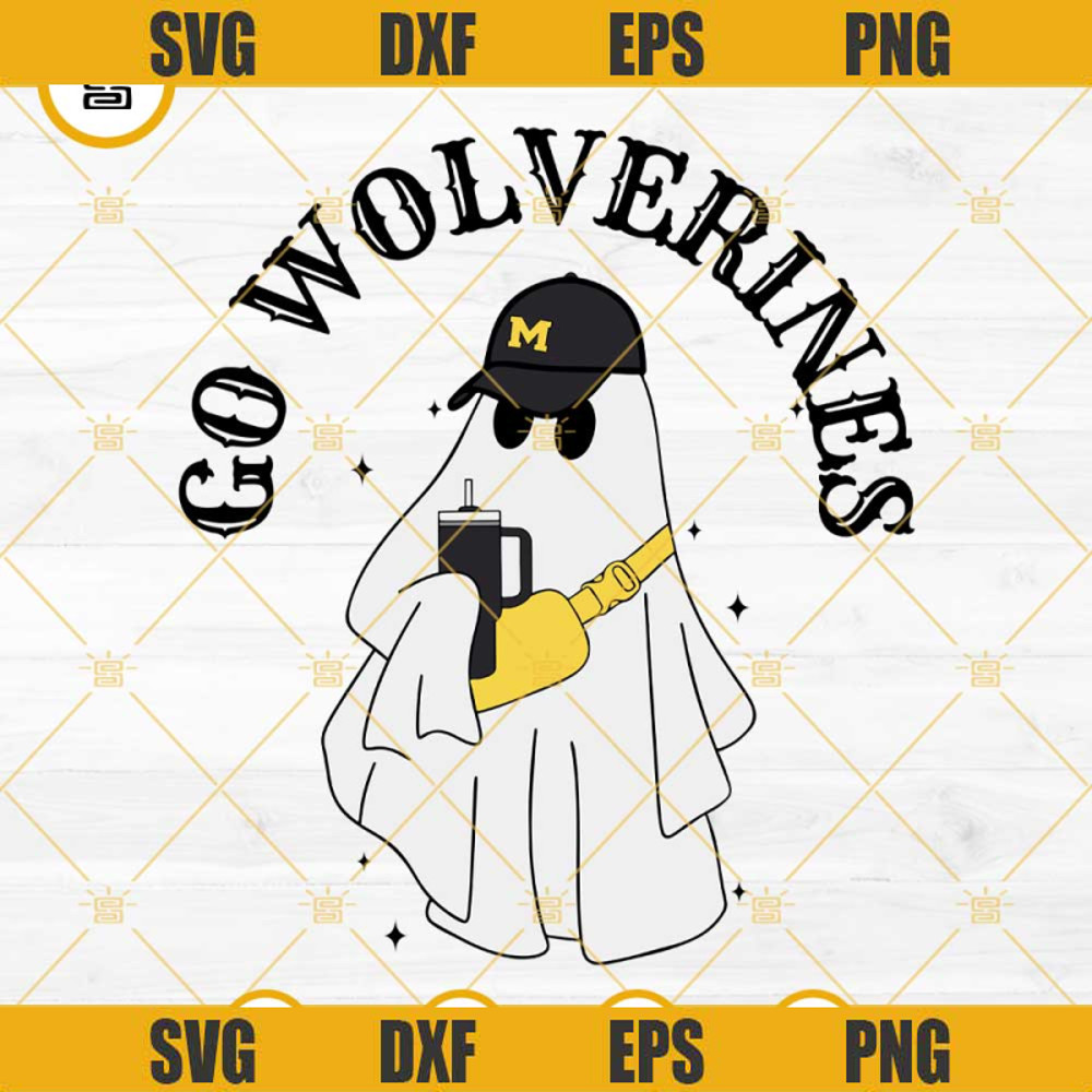 Go Wolverines Boojee Ghost SVG, Michigan Wolverines Ghost Drinking Stanley Tumbler SVG PNG DXF EPS Files.jpg