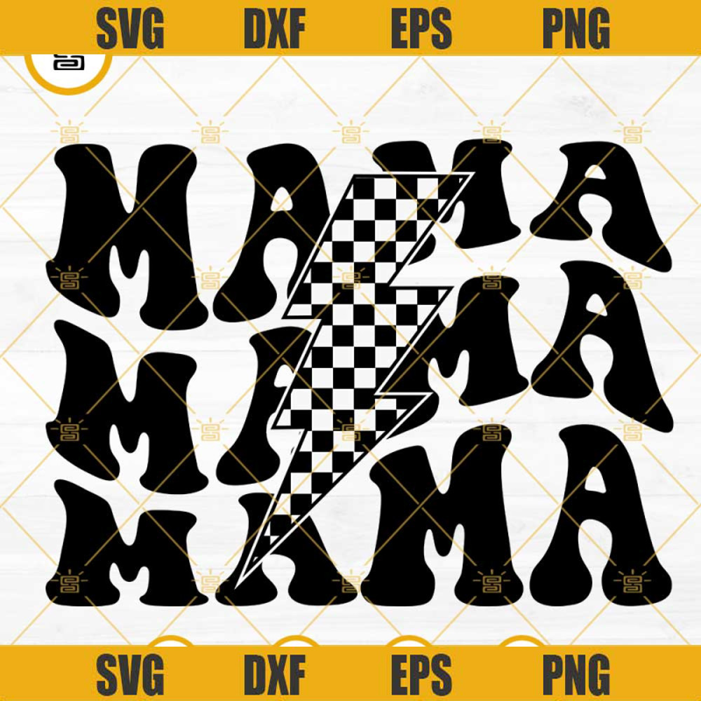 Mama Checkered Lightning Bolt SVG, Retro SVG, Racing Mom SVG PNG DXF EPS Cut Files.jpg