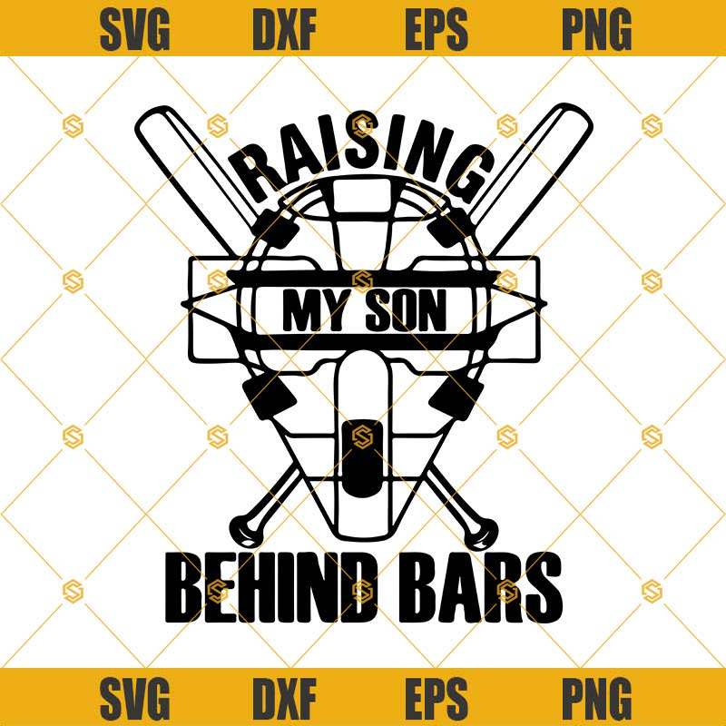Raising My Son Behind Bars Svg Cutting File Baseball Mom Svg, Silhouette Svg, Cricut Svg, Baseball Svg.jpg