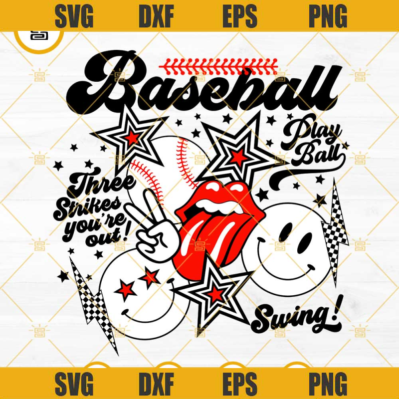 Smiley Face Baseball SVG, Play Ball SVG, Three Strikes You're Out SVG, Baseball SVG PNG DXF EPS.jpg