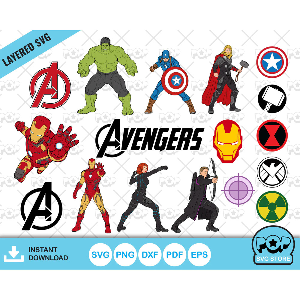 Avengers clipart bundle, Marvel SVG cut files for Cricut Silhouette, PNG, DXF, instant download.jpg