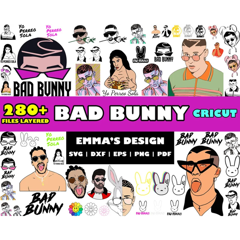 Bad Bunny Bundle Svg, Bad Bunny Clipart, Bad Bunny Svg, Png Dxf Eps Digital File.jpg