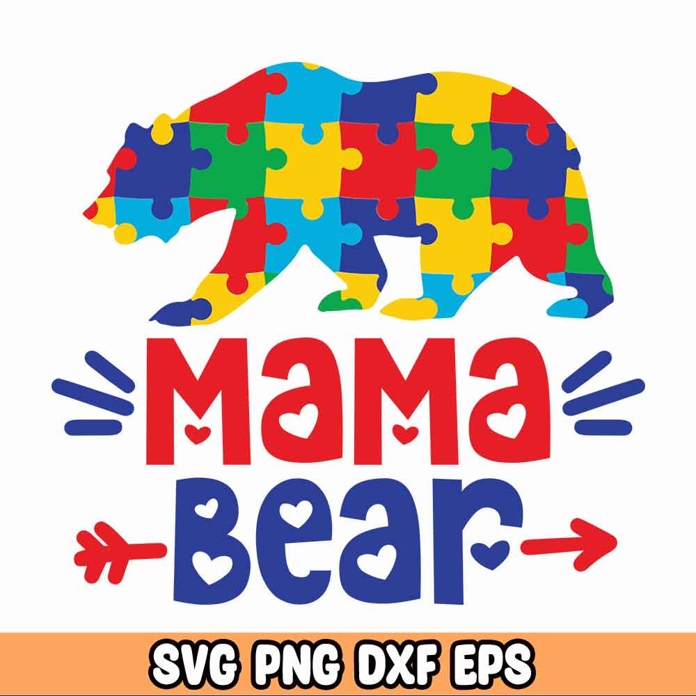 Mama Bear with Autism png sublimation design download, Autism Awareness png, Autism heart png.jpg