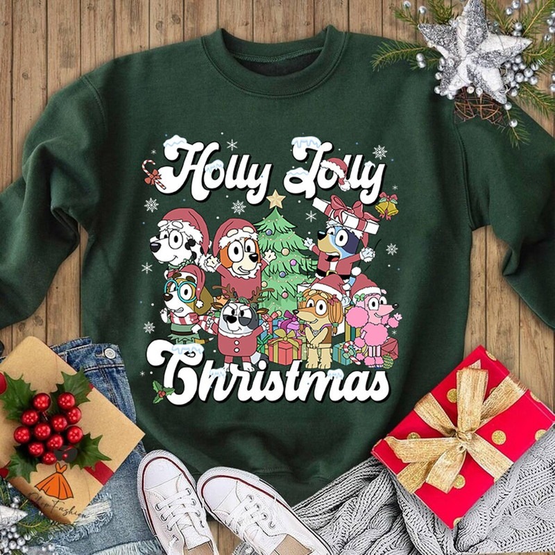 Bluey and Bingo Family Merry Christmas 2023 Shirt Bluey Family Christmas Blue Dog Bluey Holly Jol