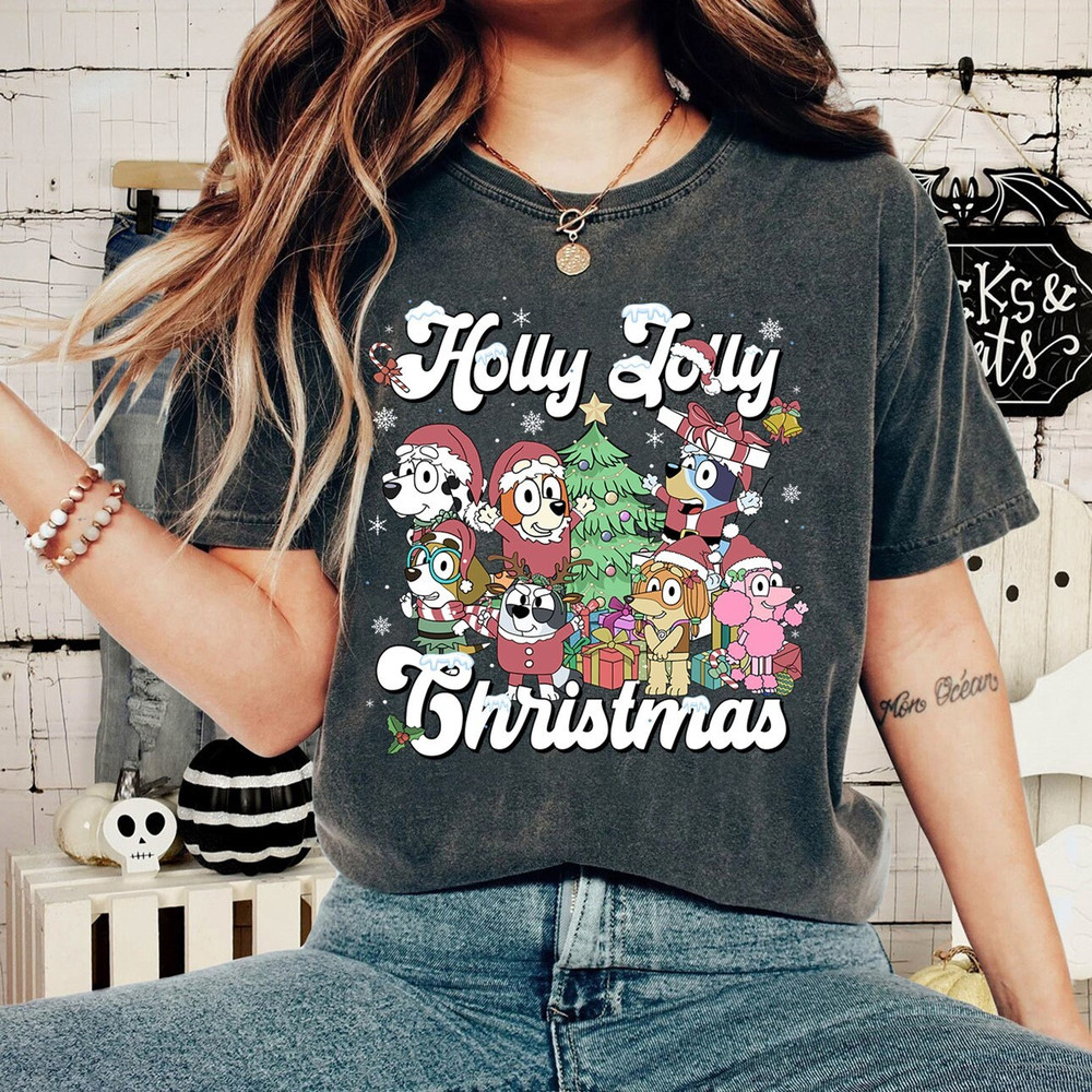 Bluey and Bingo Family Merry Christmas 2023 Shirt Bluey Family Christmas Blue Dog Christmas Shirt