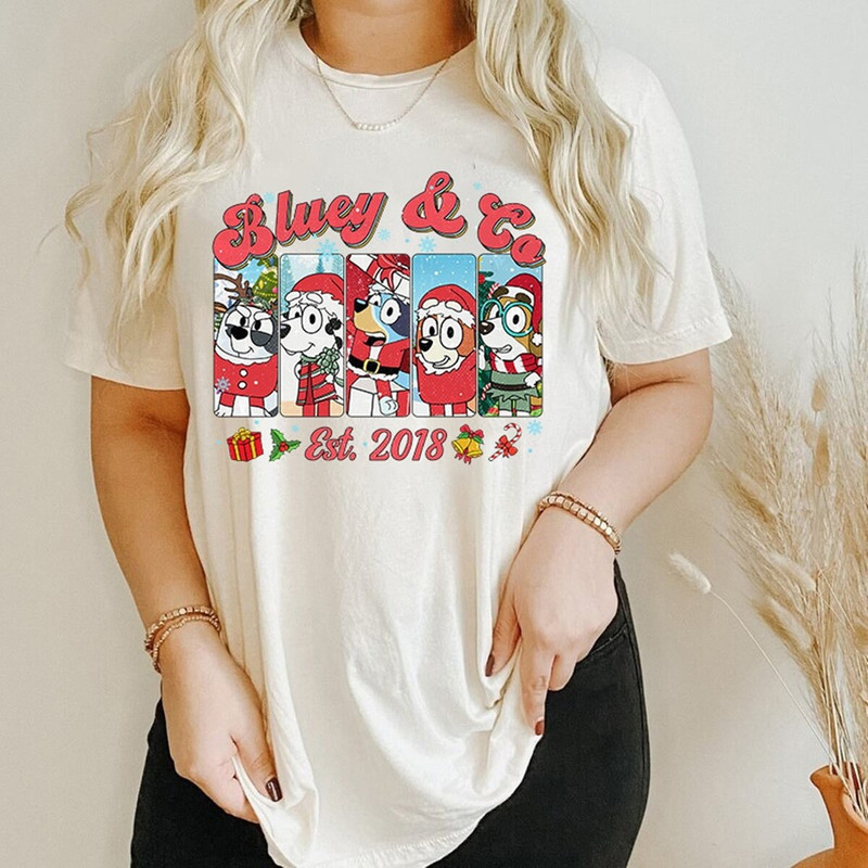 Bluey and Bingo Family Merry Christmas 2023 Shirt Bluey Family Christmas Shirt Blue Dog Christmas