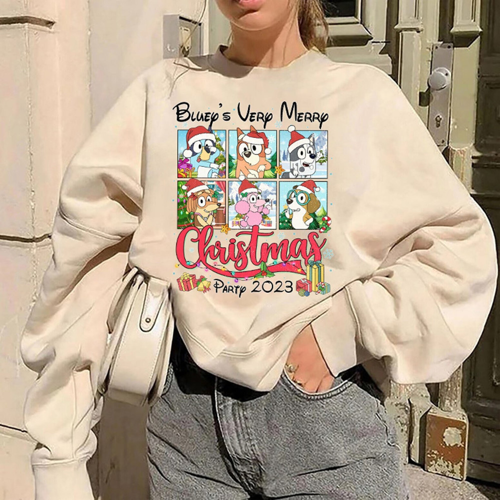 Bluey and Friends Christmas Shirt Bluey Very Merry Christmas Sweatshirt Blue Dog Christmas Shirt