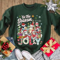 bluey friends family merry christmas 2023 tshirt bluey family christmas blue dog christmas shirt bluey and bingo blu,,