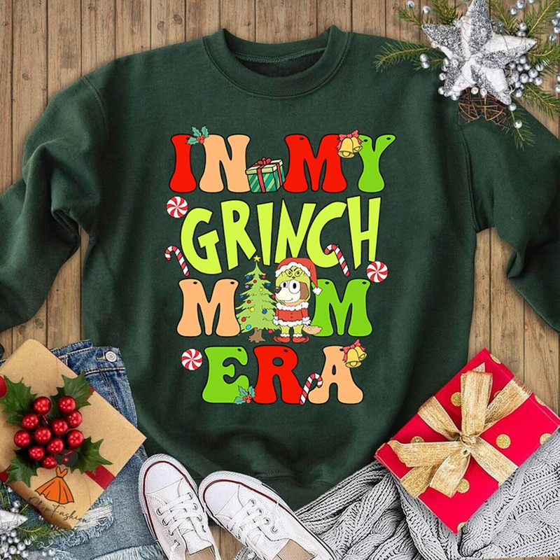 Bluey In My Grinch Mom Era Sweatshirt Bluey Christmas Sweatshirt Bluey Christmas Shirt Kids Chris