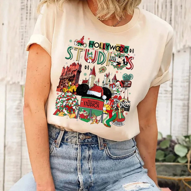 Christmas Jollywood Nights Sweatshirt Retro Mickey and Friends Christmas Party Shirts Family Disne