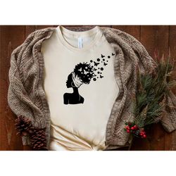 afro black woman butterfly shirt, silhouette african american shirt, nubian melanin black girl shirt, afro woman shirt,