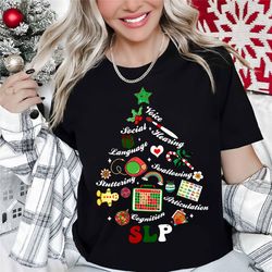 slp christmas tree shirt, xmas speech therapy sweatshirt, ccc slp, speech therapist, speech language pathologist, aac sp
