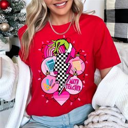 pink merry grinch math teacher sweatshirt, math teacher christmas merry grinchmas t-shirt, merry christmas grinchy shirt