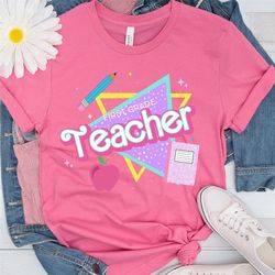 first grade teacher shirt, pink teacher shirt, colorful teacher shirt, 90s shirt, 90s teacher shirt, back to school shir