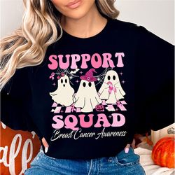 halloween support squad breast cancer sweatshirt, pink ribbon shirt, cancer support team crew, halloween breast cancer t