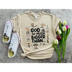 christian outfit, christian women shirts, christian gift, scripture shirt, bible shirts, god is much bigger than