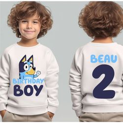 double side personalized bluey birthday kid shirt, bluey family matching sweatshirt, bluey bingo kid shirt
