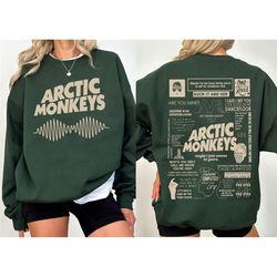 vintage arctic monkeys double side sweatshirt,am music tracklist shirt,arctic monkeys north america tour shirt,music tou