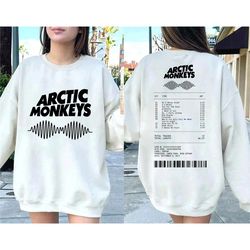 vintage arctic monkeys double side sweatshirt,am music tracklist shirt,arctic monkeys north america tour shirt,music tou