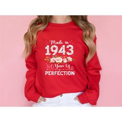 vintage 1943 sweatshirt, 80th birthday sweatshirt, 80th limited edition graphic tee, retro birthday hoodie, men women 80