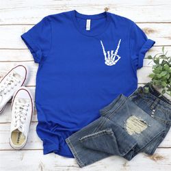 skeleton metal fingers pocket size shirt,metal music shirt,halloween shirt,skeleton hand halloween,skeleton rock hand,ha