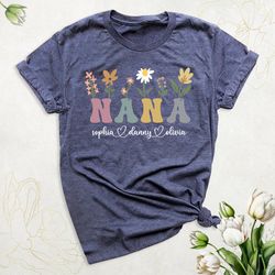 nana shirt with grandkids names, personalized grandma wildflowers shirt, mother's day shirt, custom names grandma shirt,