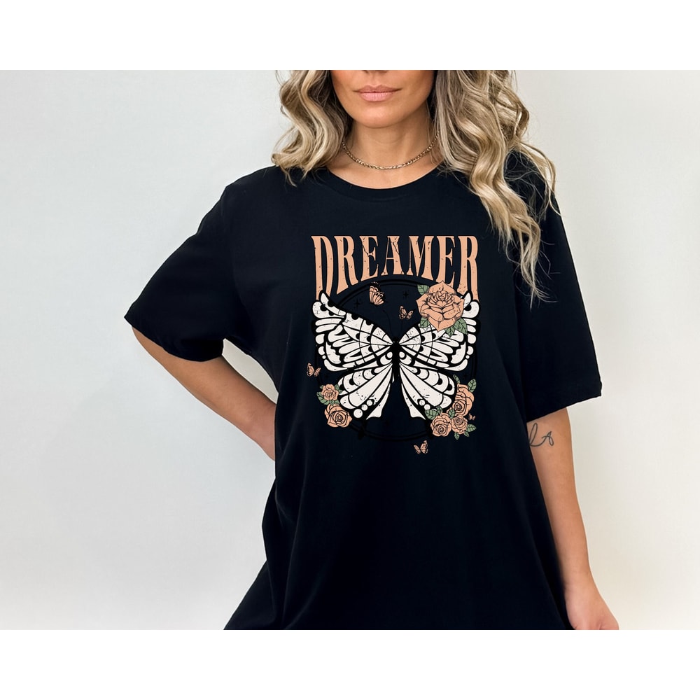Dreamer Butterfly Shirt, Cute Shirt for Women, Vintage Shirt for Her, Butterfly Shirt, Girl Friends, Beach shirt, Boho Shirt, Shirt for Mom.jpg