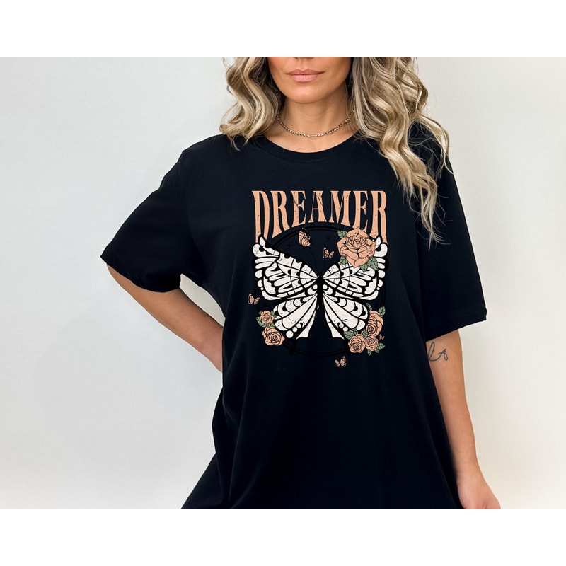 Dreamer Butterfly Shirt, Cute Shirt for Women, Vintage Shirt for Her, Butterfly Shirt, Girl Friends, Beach shirt, Boho Shirt, Shirt for Mom.jpg