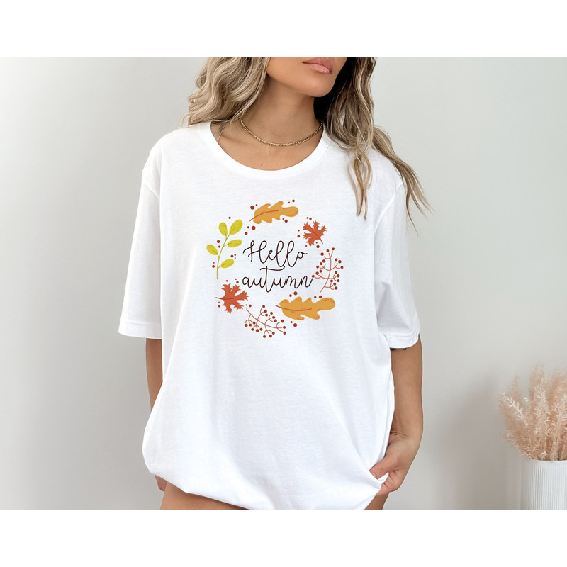 Hello Autumn Shirt,Autumn Lover Gift,Autumn Season Shirt,Cute Fall Shirt,Autumn Leaves Shirt,Autumn Vibes,Women Fall Apparel,Pumpkin Shirts.jpg