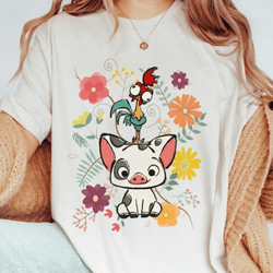 disney moana 70s style floral pua and hei hei shirt / disney moana movie t-shirt / disney birthday / walt disney world /