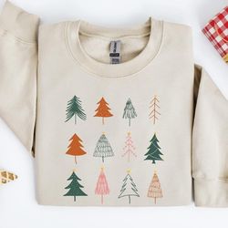 christmas trees sweatshirt, merry christmas green trees hoodie, christmas gift sweatshirt, oversized merry christmas cr