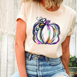 watercolor pumpkin shirt, pumpkin sweatshirt, fall shirt, autumn shirt, colorful pumpkin shirt, cute fall gift, thanksgi