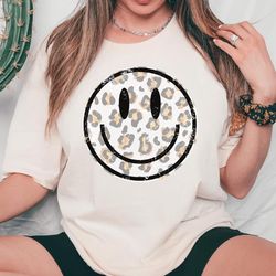 smile leopard shirt, trendy smile face shirt, smiley face shirt, smiley sweatshirt, aesthetic shirt, leopard sweatshirt,