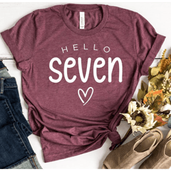 hello seven shirt for birthday party, 7th birthday girl shirt, seven year old birthday gift, seventh birthday event, sev