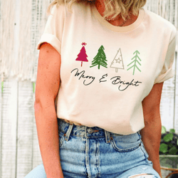 merry and bright christmas sweatshirt, christmas tree sweatshirt, christmas tee, christmas tree shirt, christmas sweatsh