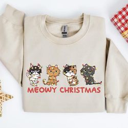 meowy christmas sweatshirt, cuts lover hoodie, cute cats meowy sweatshirt, merry christmas cats crewneck, christmas gif