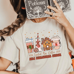 christmas shirts, christmas coffee shirt, christmas sweatshirt, coffee lover shirt, fueled by coffee and christmas cheer