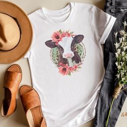 floral cow shirt, cow shirt, boho cow shirt, cowgirl shirt, graphic tees for women, gift for her, animal shirt, cute cow