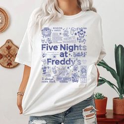 five nights at freddy vintage t shirt five nights at freddy doodle style blue shirt fnaf video game shirt trendy shir