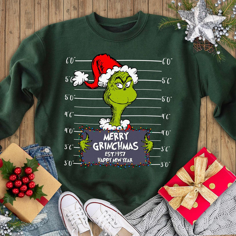 Grinch Mugshot Shirt, Criminal Grinch Christmas Shirt, Christmas Stolen Shirt, Merry Grinchmas, Christmas Sweatshirt..jpg