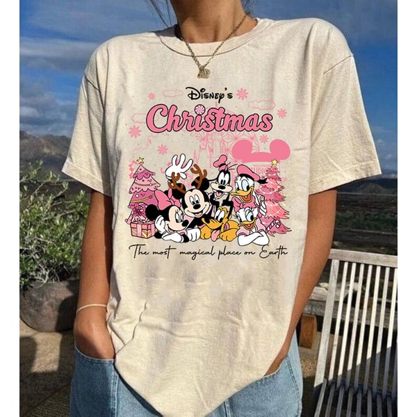 Santa Mickey and Friends Pink Christmas Light T-shirt, Mickey's Very Merry Xmas Matching Tee, Disneyland Vacation Holiday Family Gift.jpg