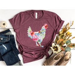 floral chicken shirt, chicken shirt, chicken lover shirt, farm life shirt, funny chicken shirt, chicken lady shirt, farm
