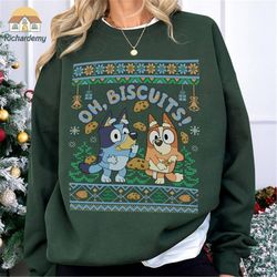 bluey oh biscuits ugly christmas shirt | bluey family christmas sweatshirt | bluey and bingo ugly xmas party | bluey fam