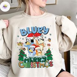 bluey merry christmas gingerbread sweatshirt, bluey heeler family reindeer cookies xmas shirt, bluey santa red hat, merr