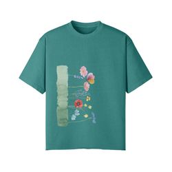 botanical t-shirt loose fit heavy cotton flower pattern watercolor