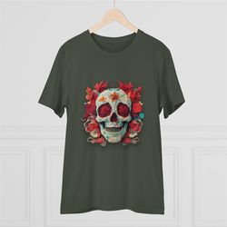 colorful skull t-shirt with skull and flowers t-shirt for art lover colourful tshirt