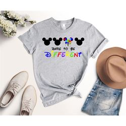 disney autism shirt, dare to be different t-shirt,  puzzle piece design tee, mickey head shirts, autism awareness mickey