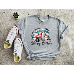 happy camper shirt, american camper van t-shirt, vintage camper shirt, camping shirts, camper t-shirts, american camping
