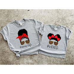 afro mom and kid, momlife kidlife shirts, messy bun mom daughter matching shirts, afro mom kid t-shirts, matching afro m