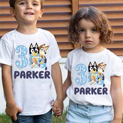 personalized bluey birthday shirt, bluey family matching shirt, bluey toddler shirt
